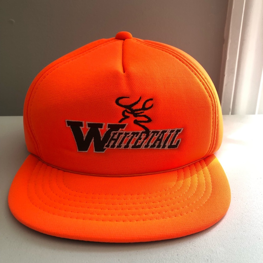 WhiteTail Hunting Hat Orange Snapback Green Rim